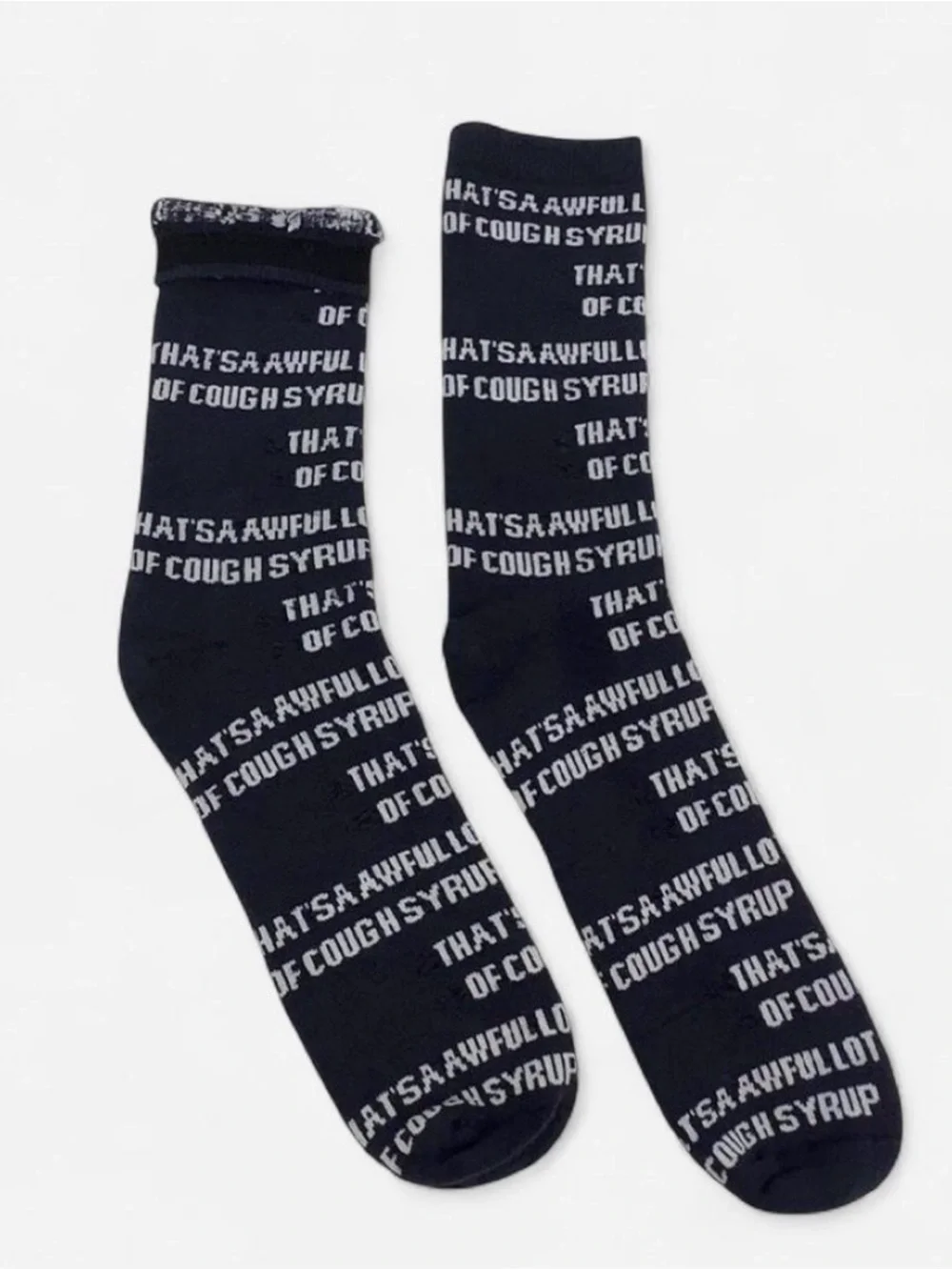 THAT'S A AWFUL LOT OF COUGH SYRUP BLACK/WHITE SOCKS ONE SIZE NEW